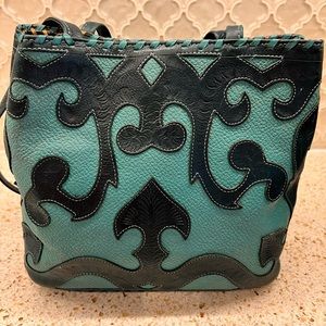 Leaders in Leather Turquoise Hand-worked Shoulder Bag
